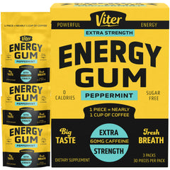 Viter Energy peppermint gum front-pack with branding and caffeine boost for on-the-go.