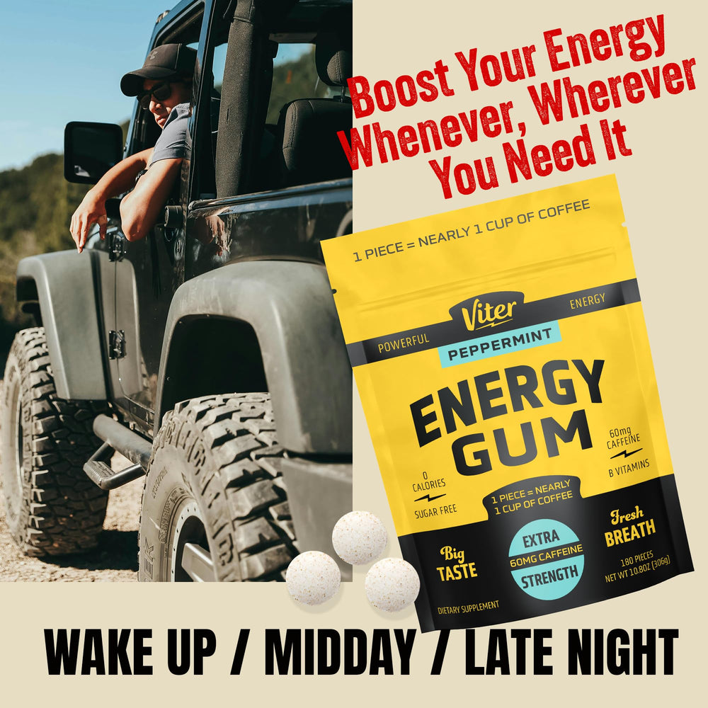 Viter Energy gum at a workstation provides quick energy between tasks.