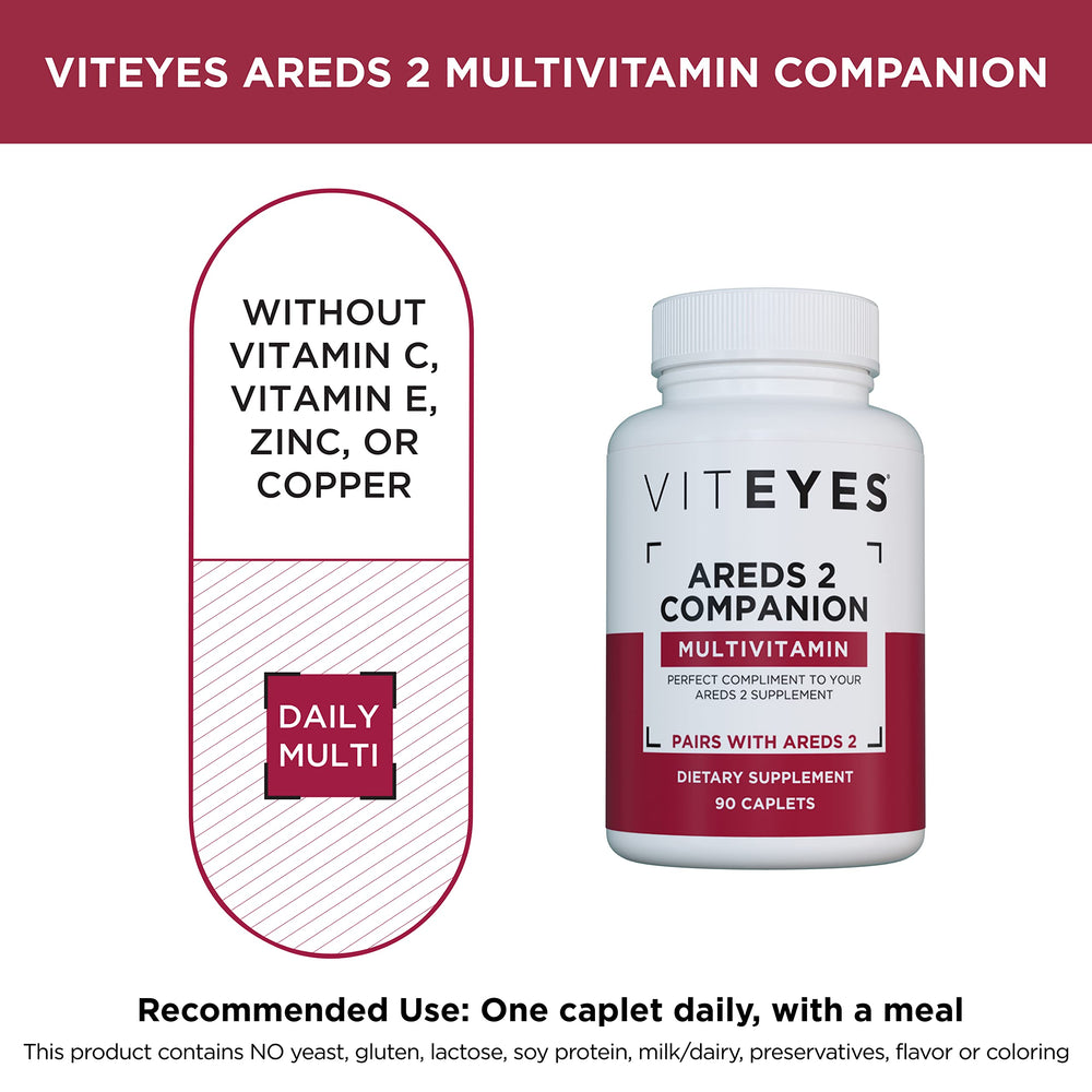 Viteyes AREDS2 daily dose illustration highlights one-per-day regimen.