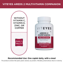 Viteyes AREDS2 daily dose illustration highlights one-per-day regimen.