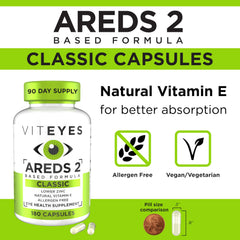 Detail of Viteyes AREDS2 label emphasizing macular nutrients