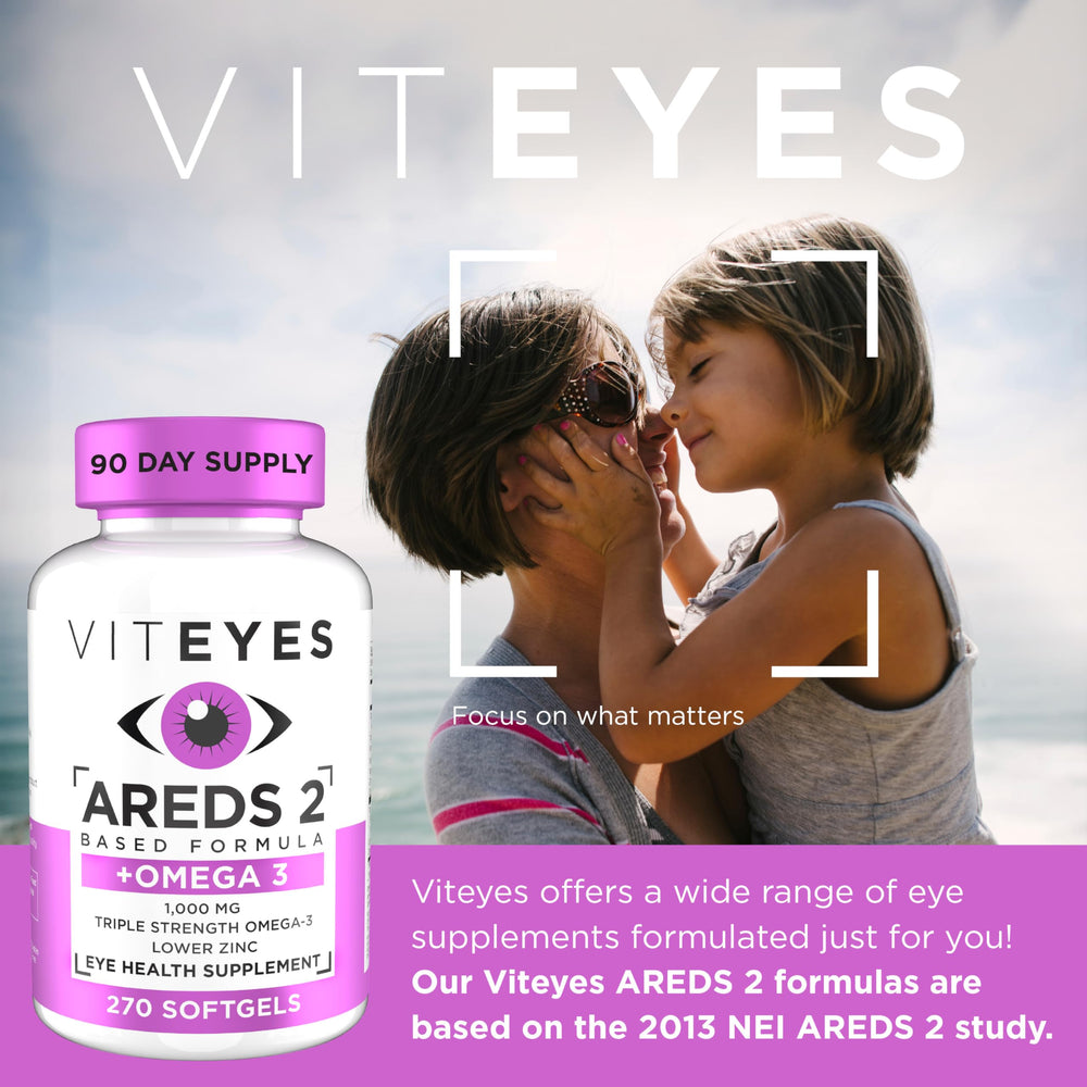 Closeup of Viteyes AREDS2 Omega-3 label showing ingredient highlights