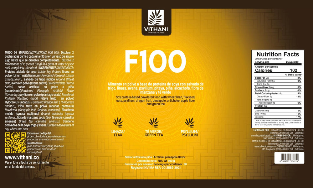 Vithani F100 serving in glass promotes gut balance