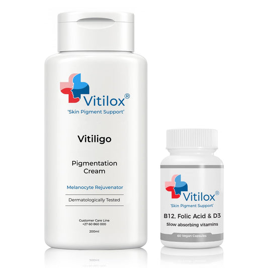Vitilox Vitiligo Rejuvenating Cream jar, gentle daily application for smoother skin.