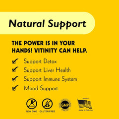 VITINITY label close-up shows ingredients list and benefits.
