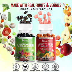 Vitinity fruit-veggie gummies pack label shows natural ingredients and no artificial flavors.