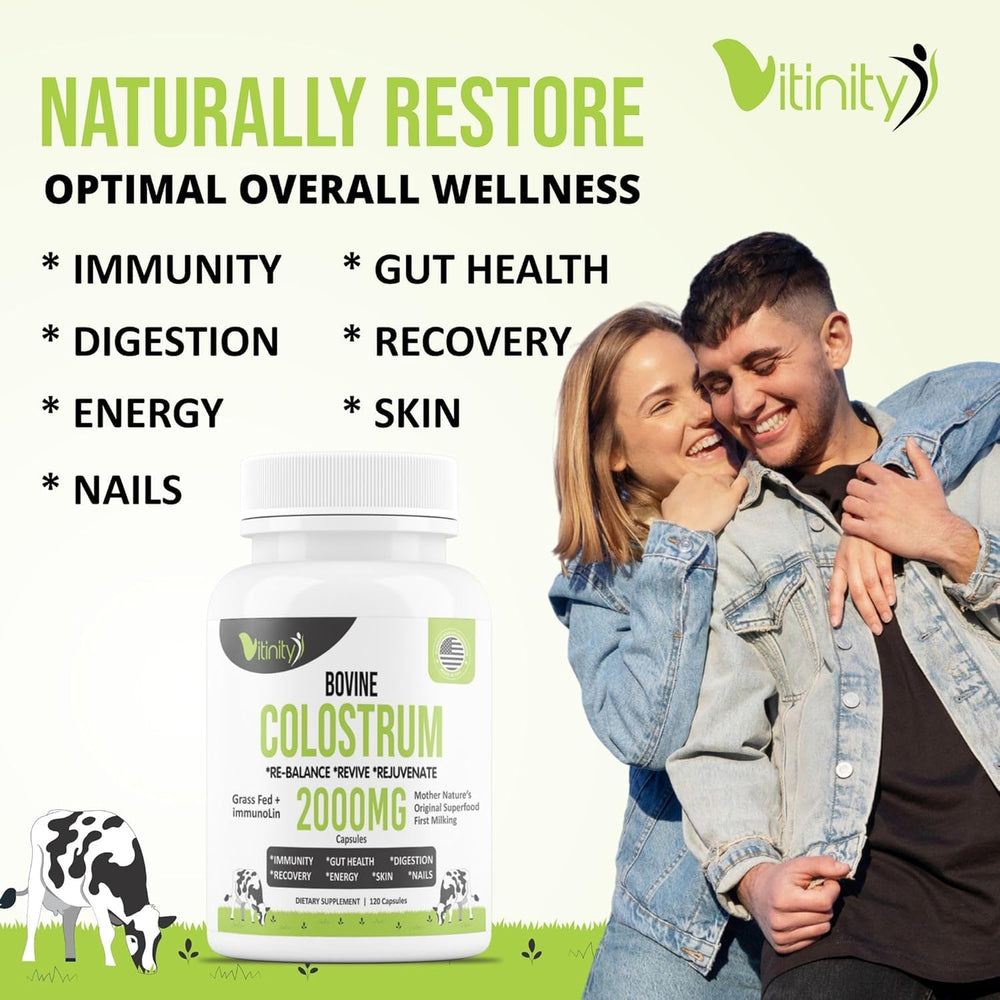 Colostrum capsules with glass of water suggesting easy daily use