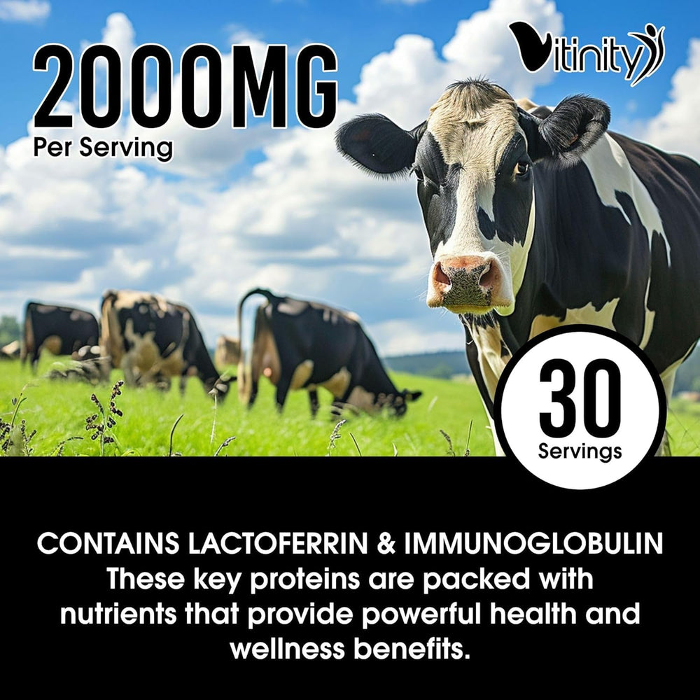 Clean label colostrum supplement highlighting grass-fed origins