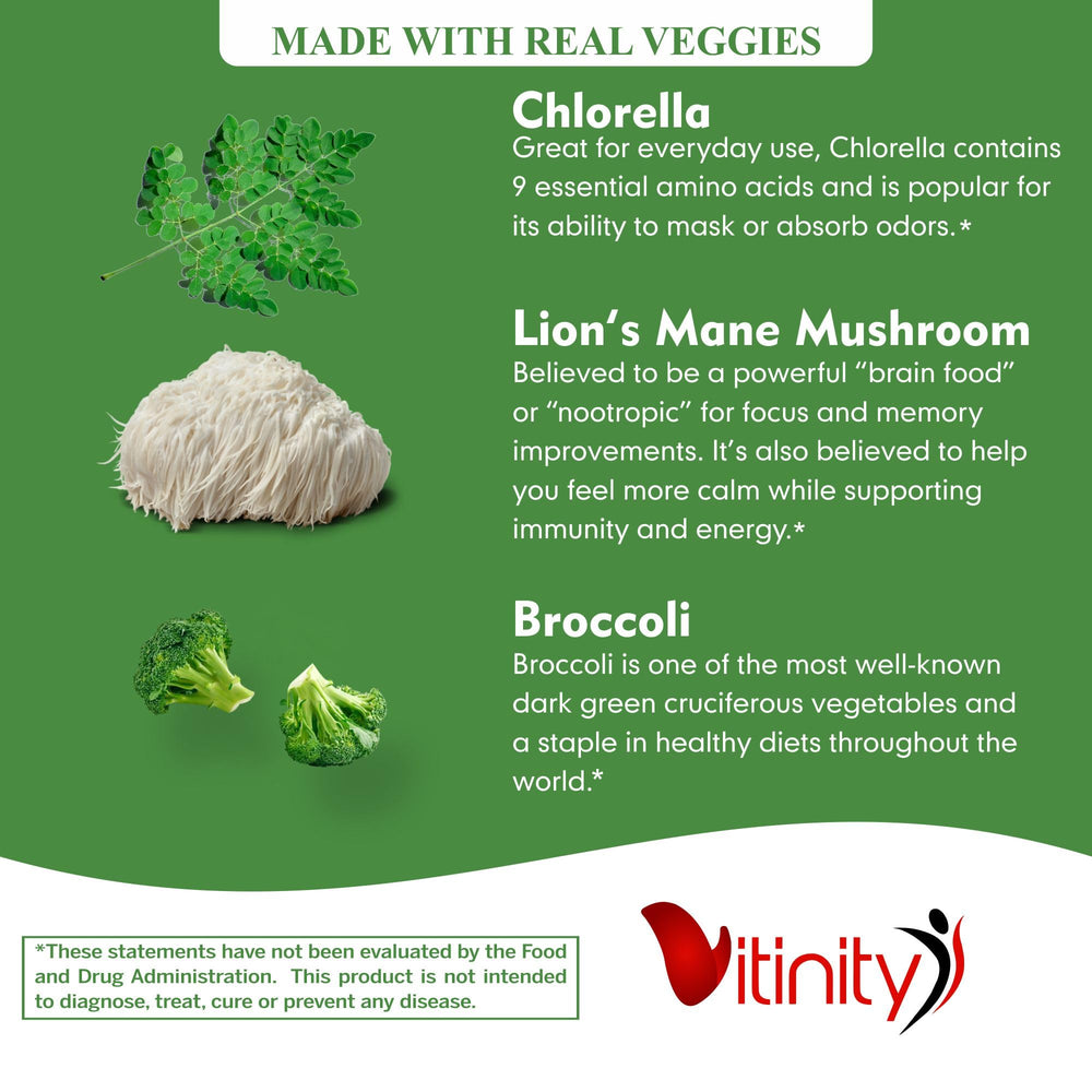 VITINITY Super Greens kids dosing image showing kid-friendly serving.