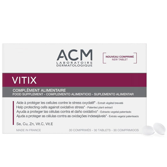 Vitix ACM bottle with tablets for easy daily supplementation.