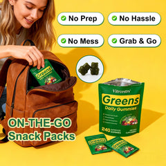 Vitrcestrs Greens Daily Gummies produced in GMP-certified facility for quality.