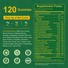 Natural ingredients label signals whole-food nutrition in Vitrcestrs Greens Daily Gummies.