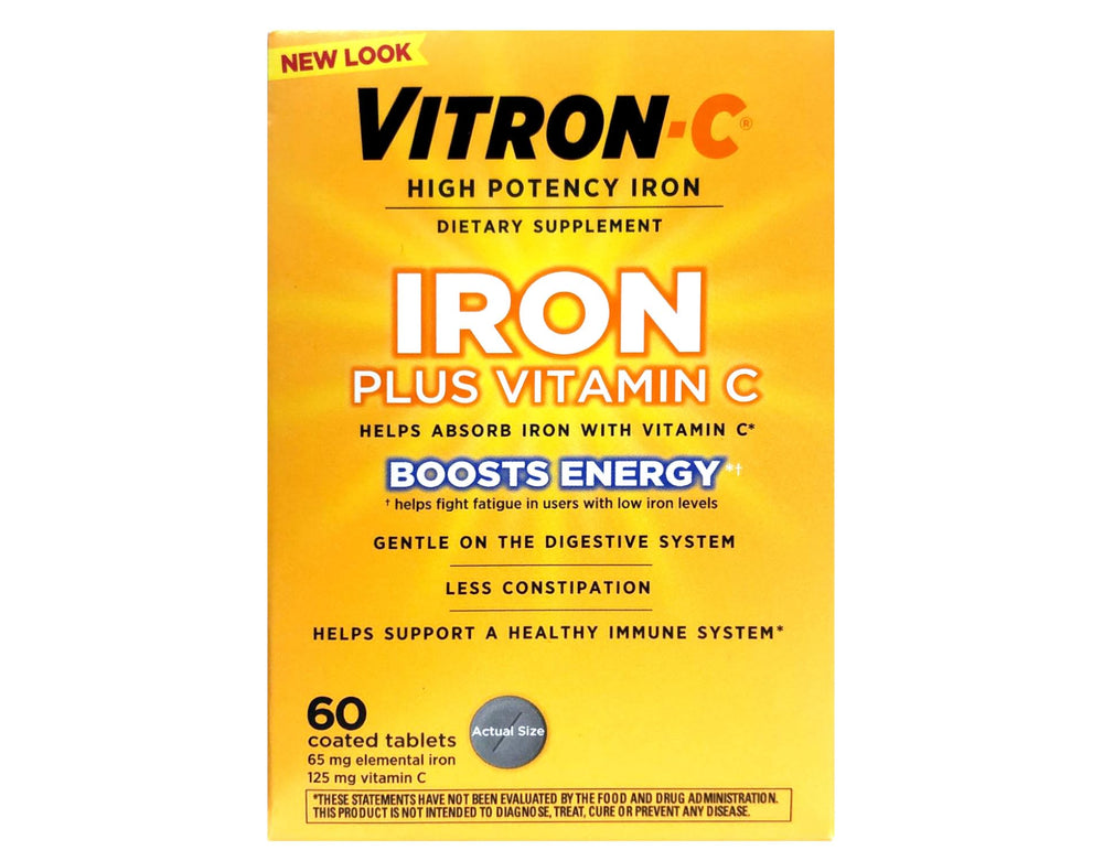 Vitron-C vitamin C 125mg tablet close-up supports iron absorption