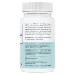 VITRUVIN NMN 500mg label detail emphasizes non-GMO and gluten-free features.