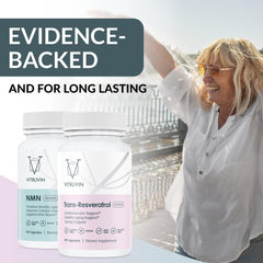 VITRUVIN Piperine boost visual highlights enhanced absorption for NMN and resveratrol.