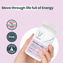 VITRUVIN Trans-Resveratrol bottle on kitchen counter for daily routine