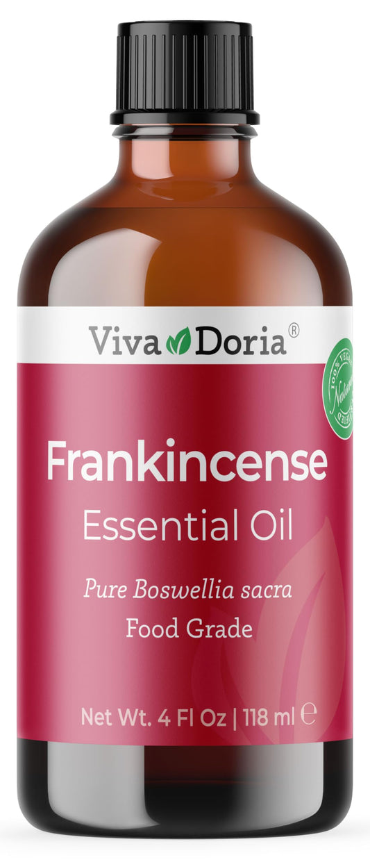 Viva Doria Frankincense oil bottle in amber glass preserving potency for aromatherapy