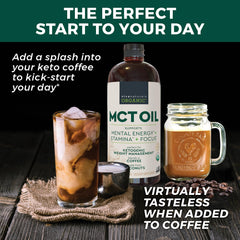 Viva Naturals MCT Oil being poured into a spoon for quick energy