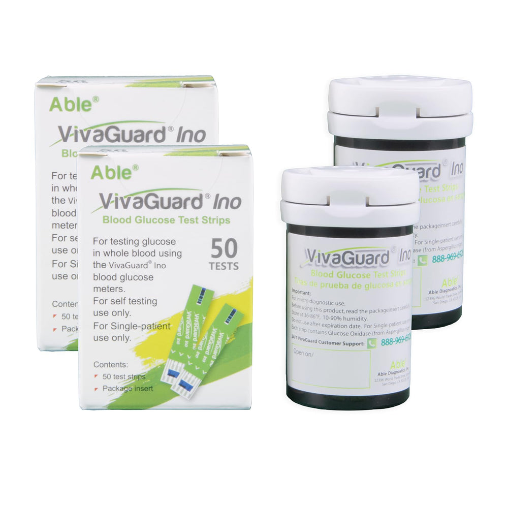VivaGuard Ino test strip close-up for precise glucose readings.