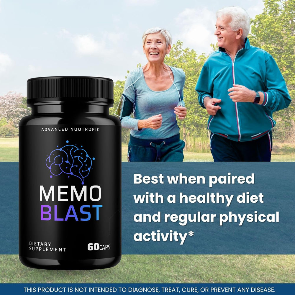 Bottle pour shot demonstrating easy daily dosing with Memo Blast capsules