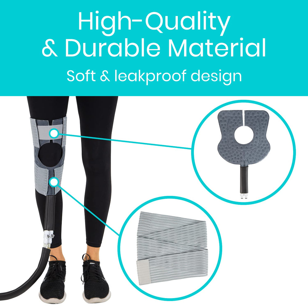 Vive knee pad adjustable straps keep it in place hands-free.