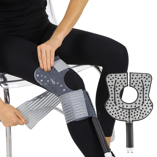 Vive knee cold therapy pad with quick-connect for fast setup and use.