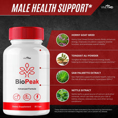 VIVE MD BioPeak serving chart shows two capsules per use for daily wellness