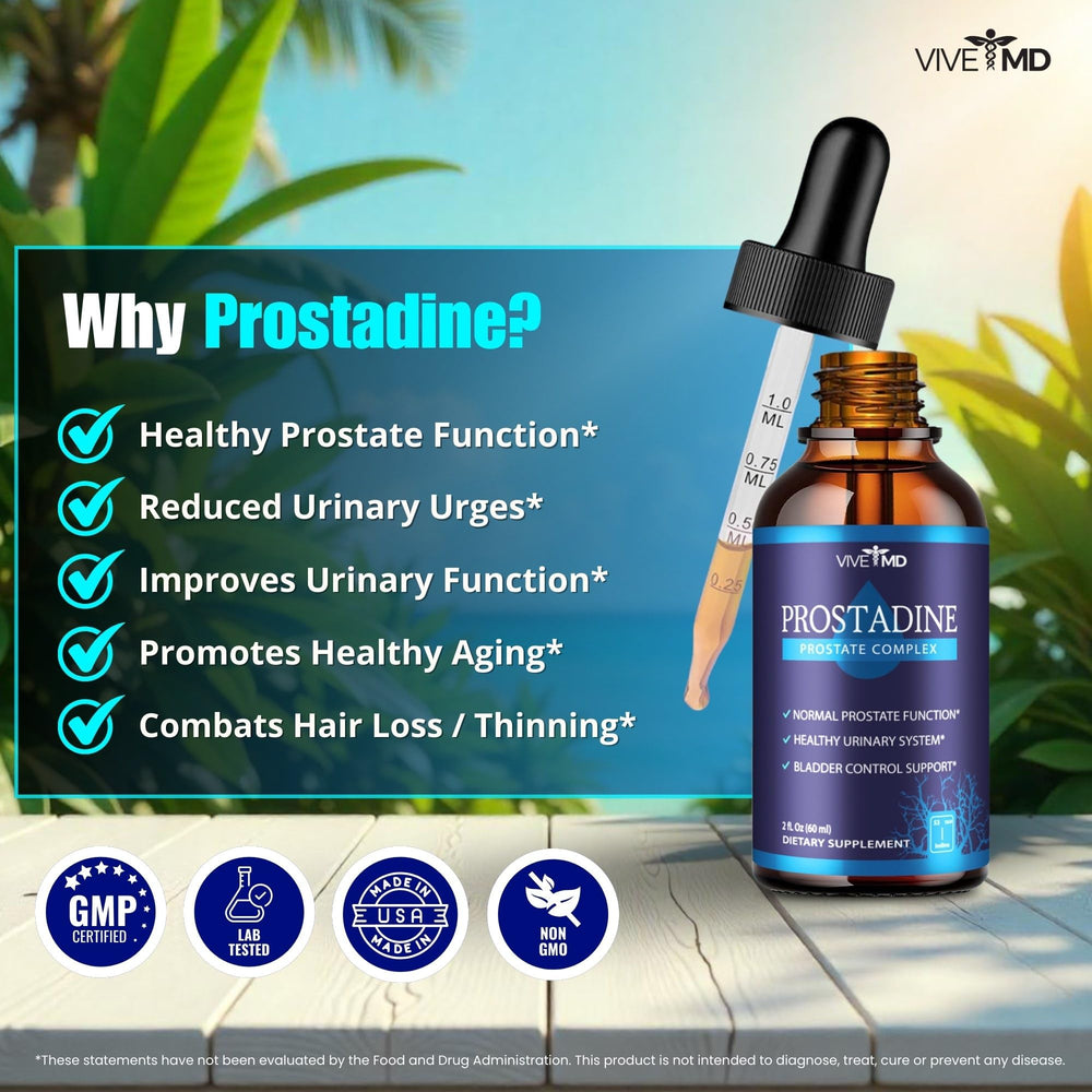 Close-up of the VIVE MD Prostadine Drops label