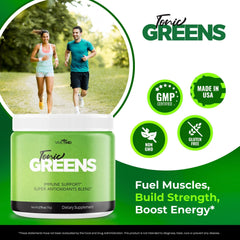 Glass with prepared Tonic Greens beverage for a refreshing energy lift.