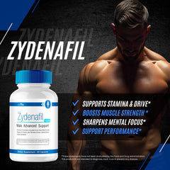 VIVE MD Zydenafil bottle close-up shows capsule texture.