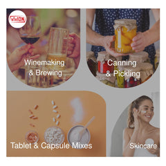 Vivion USP Grade ascorbic acid powder, reliable quality for beverages and foods.