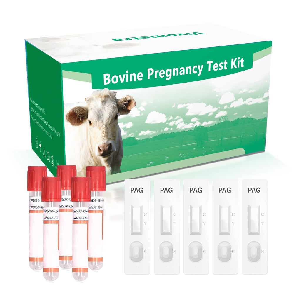Vivometra bovine pregnancy test kit packaging for on-farm use and quick results.