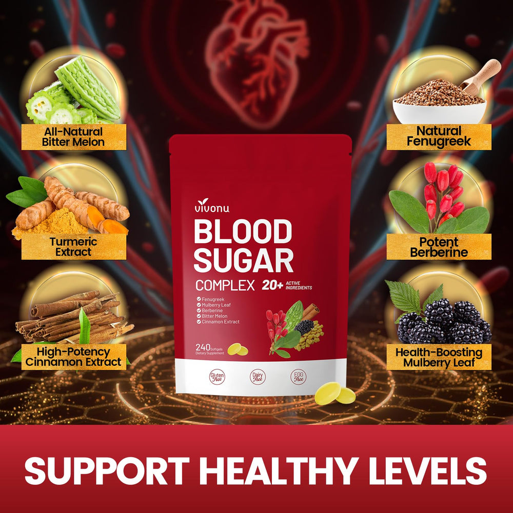 VivoNu Blood Sugar Complex ingredients close-up with cinnamon and turmeric