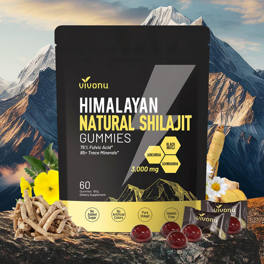 VivoNu Himalayan Shilajit Gummies jar on shelf suggesting daily vitality