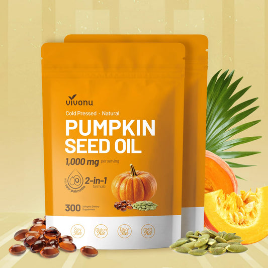 VivoNu bottle of organic pumpkin seed oil capsules for prostate wellness.
