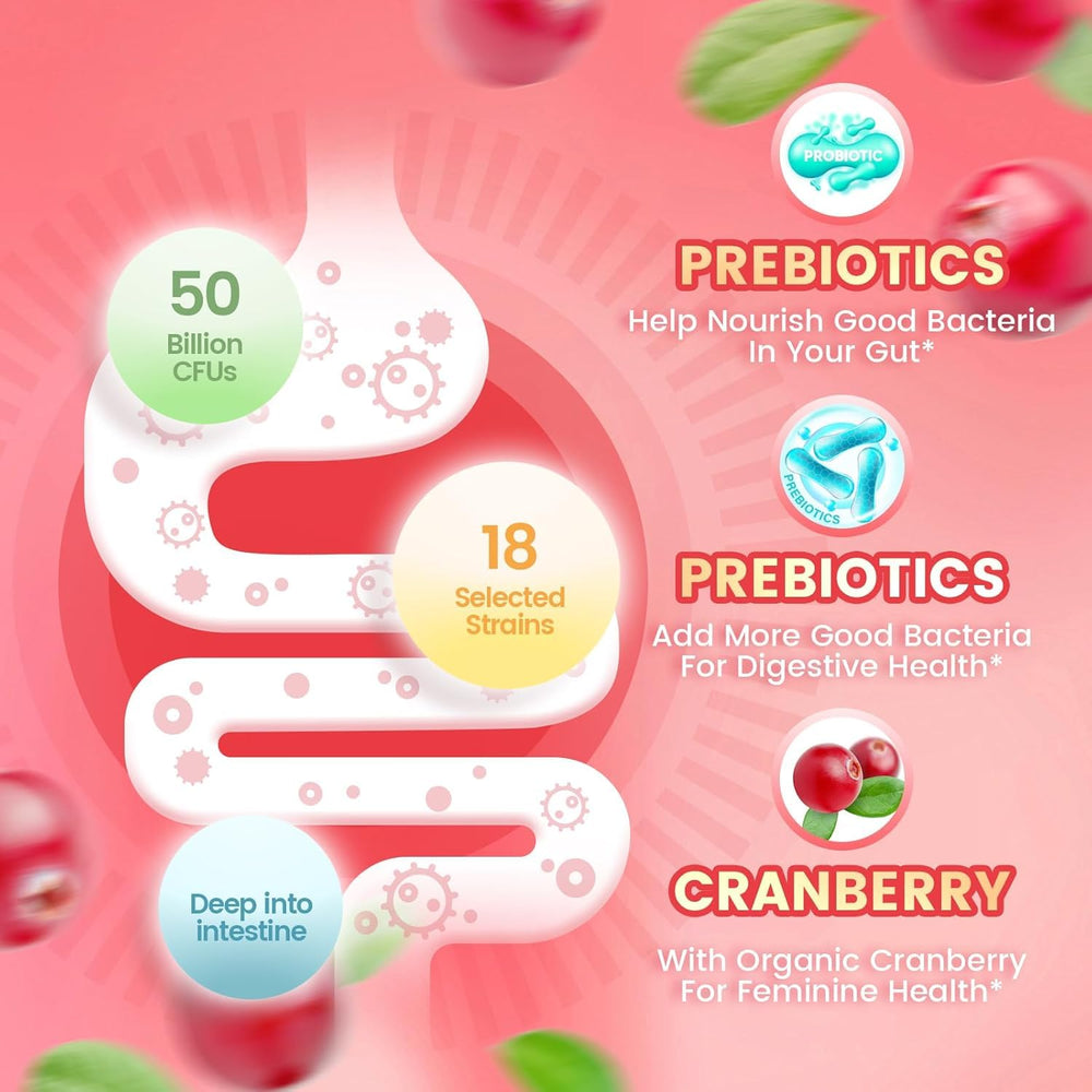 VivoNu Women Probiotic Gummies close-up of colorful gummies on white background.