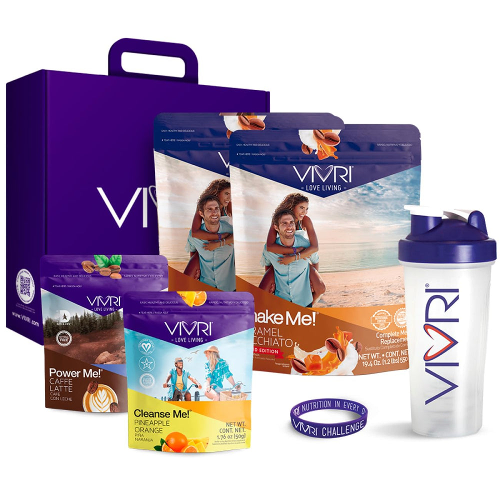 VIVRI Caramel Macchiato tub with scoop for steady energy throughout the day.