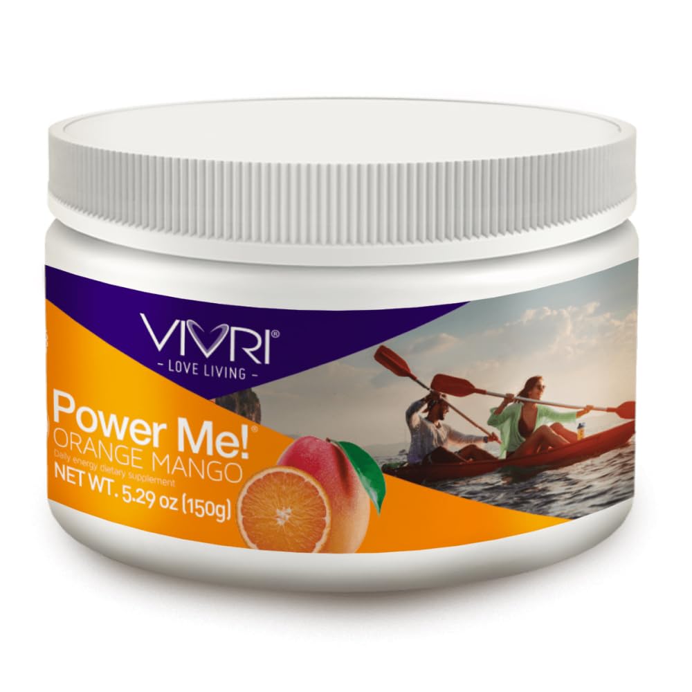 Vivri PowerMe orange mango tub label indicating vegan energy boost.