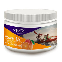 Vivri PowerMe orange mango tub label indicating vegan energy boost.