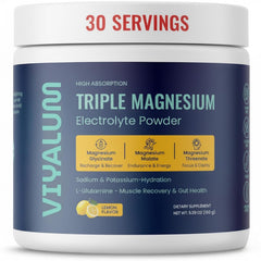 VIYALUM Triple Magnesium bottle closeup highlights high-absorption formula for hydration