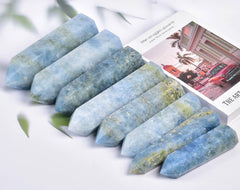 VIZYTOU Blue Celestite display setup showcasing elegance