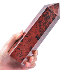VIZYTOU mahogany obsidian obelisk in meditation setup, tranquil centerpiece