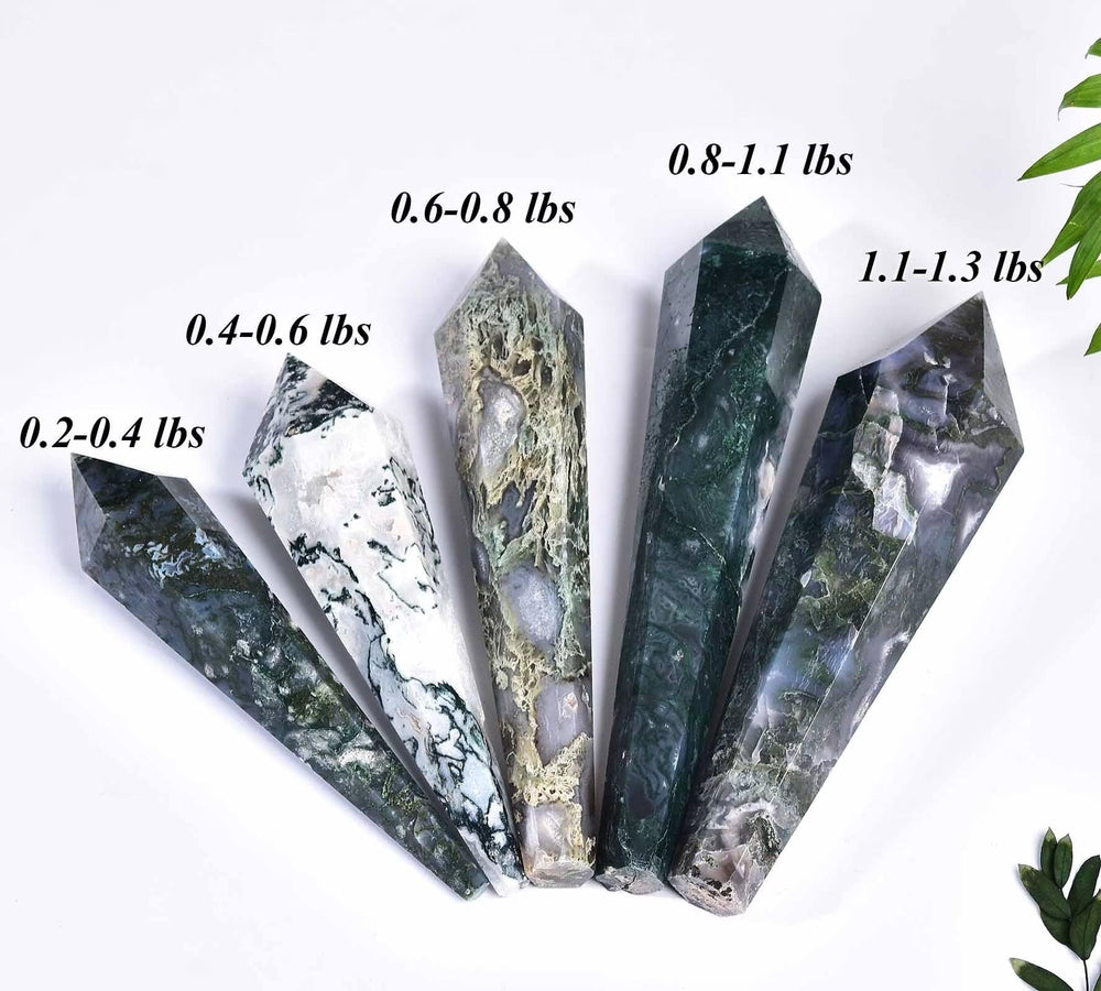 VIZYTOU Moss Agate Wand Display Stand shown for home decor