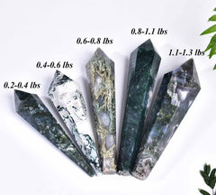 VIZYTOU Moss Agate Wand Display Stand shown for home decor