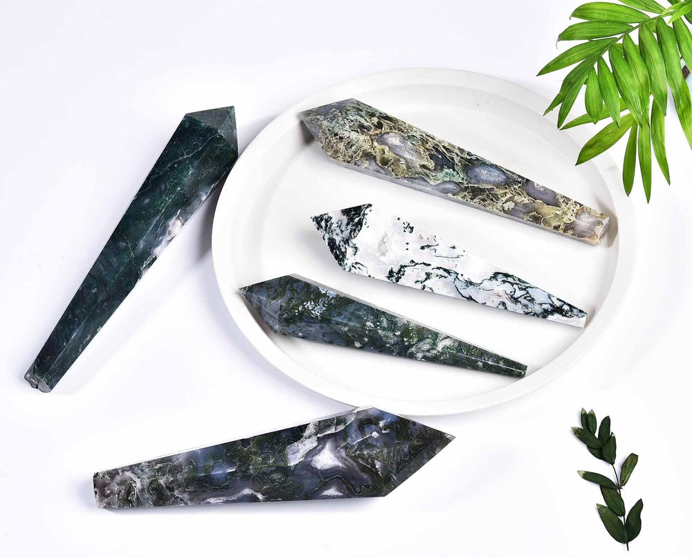 VIZYTOU Moss Agate Wand with stand makes a thoughtful gift idea
