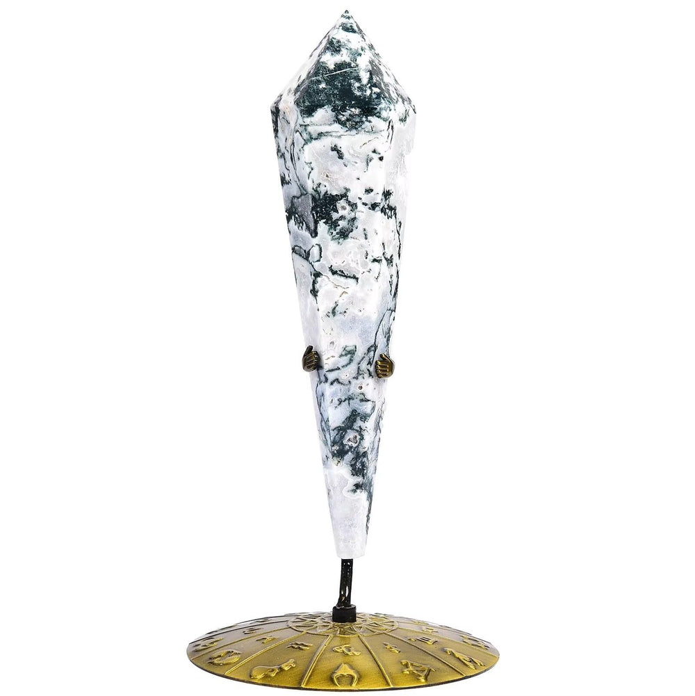 VIZYTOU Moss Agate Wand Point close-up for focused meditation