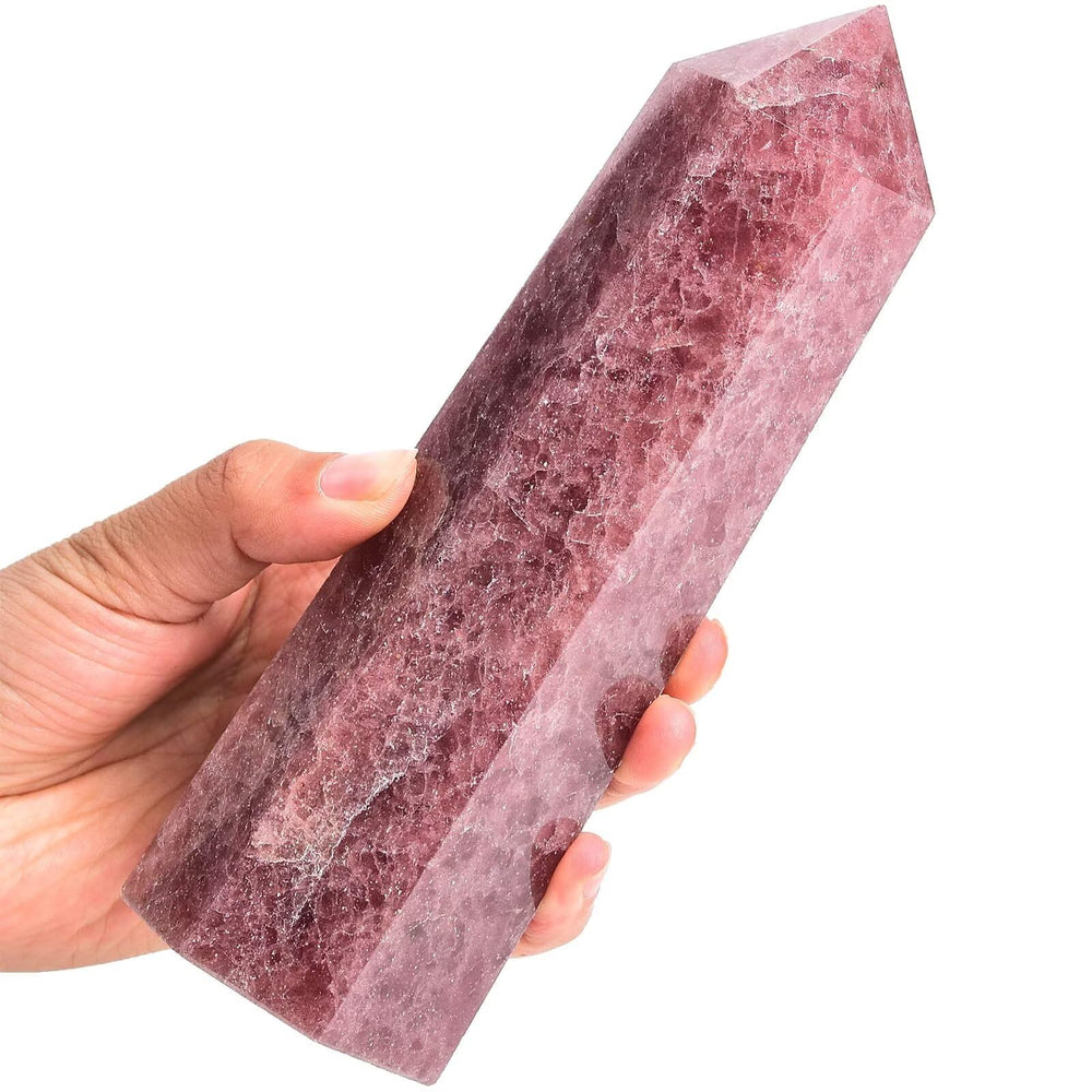 VIZYTOU natural strawberry obelisk crystal wand for meditation and decor.
