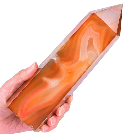 VIZYTOU Red Agate Tower Obelisk front view for calming room ambiance.