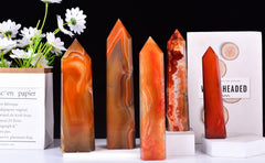 VIZYTOU Red Agate Tower Obelisk natural flaws add character.