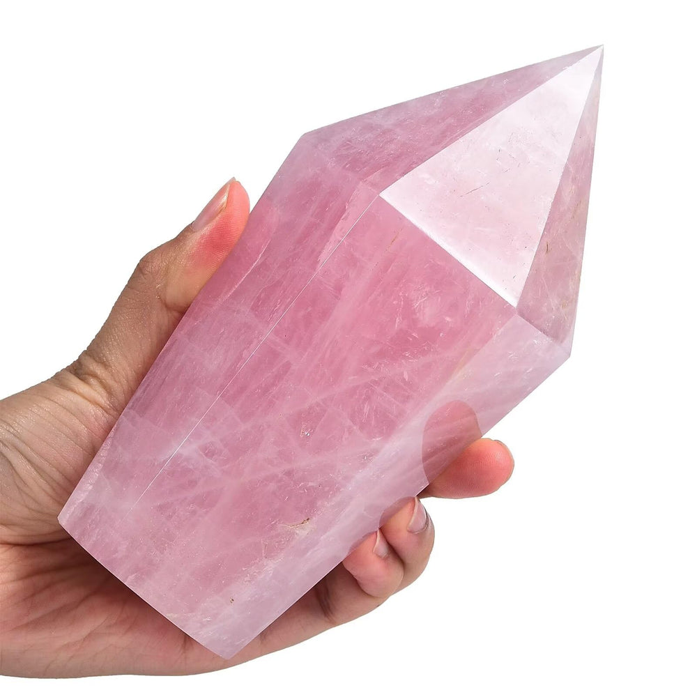 VIZYTOU rose quartz crystal tower decor creates serene ambience in homes or offices.